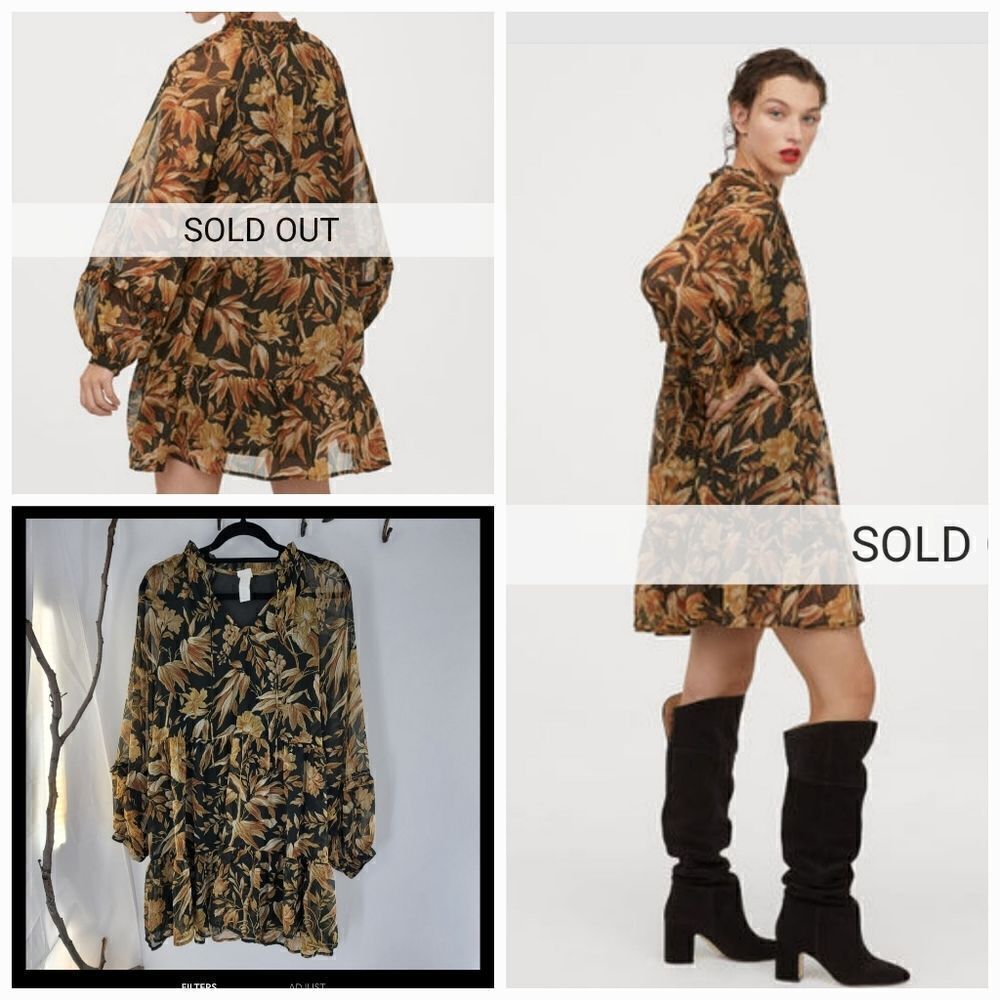 H&M brown and green wide chiffon dress sold out